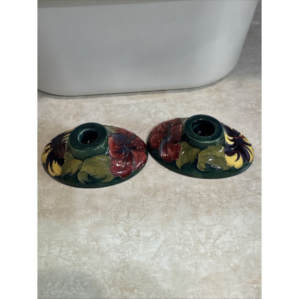 Vintage Pair OF Moocroft Hibiscus‎ Candle Holders  Made In England